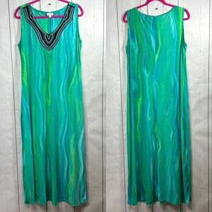 Avenue Aqua Green Beaded Maxi Dress Plus Size 14/16 Resort Wear Vacation Evening